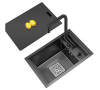 Évier à simple cuve avec couvercle - Évier invisible en acier inoxydable 30 x 45 x 22 cm - Vasque à poser - Idéal pour les cuisines et les petits plats (acier noir)