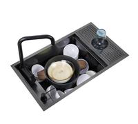 Évier à siphon avec couvercle, robinet pliable, idéal pour café, bar, cuisine, balcon caché, lave-tasses, gain de place (60 x 40 x 22 cm)