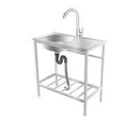 Évier autoportant 75 x 75 x 40 cm en acier inoxydable avec plan de travail et sous-sol, capacité de charge de 30 kg, pour les maisons, l'extérieur, les restaurants, etc. Argenté