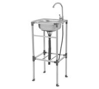 Évier autoportant avec meuble bas - 1 bac - En acier inoxydable - Avec robinet à 360° - Pour restaurant, buanderie, garage