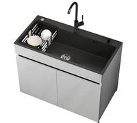 Évier Autoportant en Acier Inox avec Robinets D'eau Chaude et Froide, Évier de Cuisine Commercial avec Étagère de Rangement, Panier de Vidange pour Buanderie, Garage, 68/80 * 45 * 86 CM