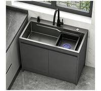 Évier Autoportant En Acier Inoxydable 304, Évier Utilitaire Avec Étagère De Rangement Robinet Eau Chaude Et Froide Siphon Anti-Odeur Pour Cuisine Buanderie Arrière-Cour Restaurant
