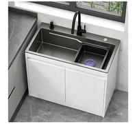Évier Autoportant En Acier Inoxydable 304, Évier Utilitaire Avec Étagère De Rangement Robinet Eau Chaude Et Froide Siphon Anti-Odeur Pour Cuisine Buanderie Arrière-Cour Restaurant