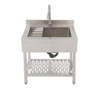 Évier autoportant en acier inoxydable argenté pour usage domestique avec pieds réglables et robinet pour appartements, salles de bains, restaurants 70 x 50 x 90 cm