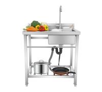 Évier autoportant en acier inoxydable avec plan de travail et robinet, 1 bac avec étagère et mitigeur à 360° pour la maison, évier de cuisine 80 x 55 x 84 cm pour cuisine, jardin, garage, arrière-cour