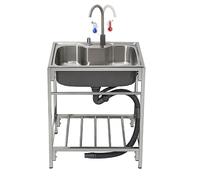 Évier autoportant en acier inoxydable commercial - Évier utilitaire à cuve unique avec égouttoir et robinet pour cuisine, bar, restaurant - 72 x 45 x 85 cm