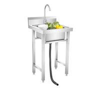 Évier autoportant, multifonction, en acier inoxydable, avec robinet, 1 bac mobile, évier de cuisine commercial, pour extérieur, gastronomie et camping, argent, 50 x 50 x 93 cm