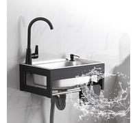 Évier avec établi et étagère de rangement, évier utilitaire à cuve unique en acier inoxydable 304, for Restaurant, Garage, extérieur(52 * 38cm)