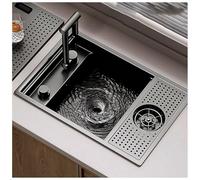 Évier Bar Cuisine En Acier Inoxydable Avec Couvercle, Évier Multifonction Avec Robinet Pliable Et Rince-Verre, Évier Caché Avec Planche À Découper, Drainage En X Et Trop-Plein(60x40cm)