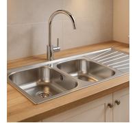 Evier Basico évier 2 cuves 1 égouttoir inox toile micro-structurée Teka