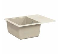 Évier beige 560 x 460 mm en 80 % quartz, 20 % résine, évier en granit résistant aux rayures avec bonde et kit d'accessoires pour cuisine, encastrable, support, extérieur, camping, atelier