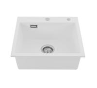 Évier blanc en pierre de quartz carré encastrable ou encastré avec filtre de vidange - Lavabo de balcon sous évier de cuisine avec raccord de tuyau - 50 x 45 cm