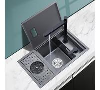 Évier caché à cuve unique avec rinceur en verre et robinet d'eau purifiée relevable - Station de lavage en acier inoxydable pour île de café ou bar - Évier invisible peu encombrant