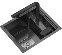Évier caché avec robinet à déchirure petite fente unique invisible pour usage domestique, évier de cuisine en acier inoxydable, noir, 40 x 44 x 22 cm