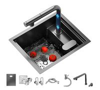 Évier caché en acier inoxydable avec robinet à fente unique - Parfait pour la cuisine, le bar, le café, le comptoir d'hôtel pour le lavage des mains et la préparation des légumes (42 x 43)