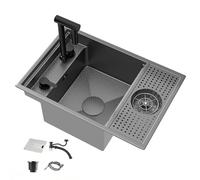 Evier Camping Car, Evier Cuisine 1 Bac avec Robinet Intégré, Lave-gobelets, Bonde, Acier Inoxydable 304, pour Caravanes, Camping-cars, Bateaux et Bars(60x40x23cm/23.6x15.7x9in)