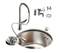 Evier Camping Car, Evier Cuisine 1 Bac Rond avec Robinet, Rince-verre, Acier Inoxydable 304, pour Caravane, Camping-car, Bateau ou Bar(36cm/14in)