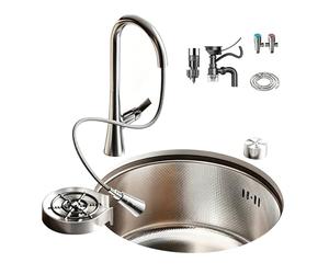 Evier Camping Car, Evier Cuisine 1 Bac Rond avec Robinet, Rince-verre, Acier Inoxydable 304, pour Caravane, Camping-car, Bateau ou Bar(32cm/12.6in)