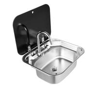 Évier Camping-Car, Évier Inox 304 avec Robinet Rétractable Couvercle Comple | Évier Caravane 42x37x15cm Verre Trempé, pour Van Aménagé Bar Petite Cuisine Hôtel Camping Maison Salle de Bain Garage Bateau