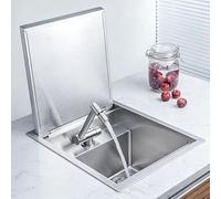 Évier camping car inox avec couvercle pliable, petit évier cuisine 1 bac avec robinet et kit d’évacuation(Silver,30x39cm/12x15 in)