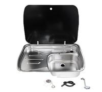 Evier Camping Car, Lavabo Camping en Acier Inoxydable 304 avec Robinet Rabattable et kit de Vidange, Design avec égouttoir intégré, Idéal pour Caravanes