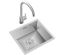Évier carré en acier inoxydable 304 avec égouttoir et support de vidange, mini design intégré, argenté, économie d'espace, 45 x 45 cm, pour les maisons modernes