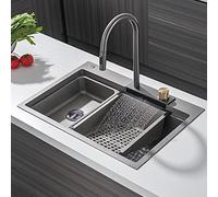 Évier cascade en acier inoxydable 304 avec mitigeur extractible - Bassin à légumes pour la maison - Design cascade - 68 x 46 cm