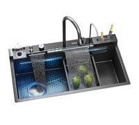 Évier cascade en acier inoxydable, design encastré, forme carrée, acier inoxydable 304, poste de travail, évier de cuisine et robinet combo