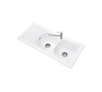 Nestor Plus Évier à encastrer 113x51,5cm avec 2 cuves et égouttoir réversible, siphon inclus, Céramique , Blanc (33910101)