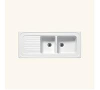Evier céramique blanc EWI IRÈNE à encastrer 2 bacs 1 égouttoir