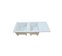 Evier Céramique Encastrable Lingot Blanc 2 Cuves + Egouttoir