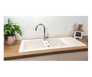 Evier céramique lingot blanc 2 cuves+égouttoir