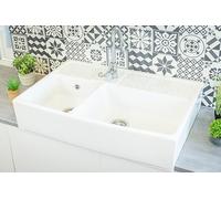 Évier Céramique Timbre d'Office 2 Bacs Country Blanc 90cm en Grès Fin Émaillé