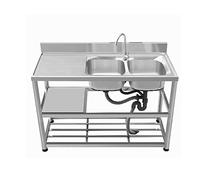 Évier commercial à 2 bacs avec robinet, en acier inoxydable, sur pied, avec égouttoir et étagères, pour cuisine, buanderie, bar, toilettes, garage, intérieur et extérieur. Facile à nettoyer (couleur)