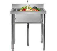 Évier Commercial à Cuve Unique en Acier Inoxydable à 1 Compartiment, évier Utilitaire De Préparation Stding Gratuit avec Robinet, évier De Lavage HD pour Restauran, 19.6x19.6x31.4in