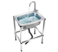 Évier commercial à une cuve, bac à laver autoportant sans vis avec conduites d'eau chaude et froide, station de lavage robuste supportant une charge 300 lb