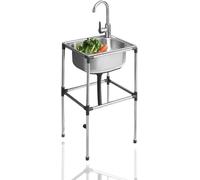 Évier commercial autoportant en acier inoxydable avec robinet simple bol d'eau chaude et froide pour garage, extérieur, buanderie, 52 x 38 cm, évier utilitaire durable