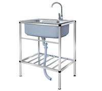 Évier Commercial autoportant en Acier Inoxydable, évier Utilitaire Portable à Une cuve avec Robinet d'eau Chaude et Froide, pour Restaurant, Bar, buanderie, Camping (68 x 44 x 75 cm)