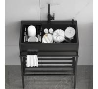 Évier commercial avec égouttoir, avec crépine à panier, ensemble d'évier de cuisine de restaurant commercial à cuve unique en acier inoxydable sur pied(60 * 45cm)