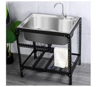 Évier commercial avec support, cuve profonde à un seul bac, H 75 cm (29,5 po), en acier inoxydable, avec porte-serviettes, coins arrondis, grande ouverture, siphon anti-odeurs (23,6 x 17,7 x 29,5 po)