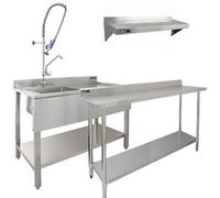 Evier Commercial Egouttoir à Droite Plan de Travail 2 Etagère Murales 2 Robinets Argent G