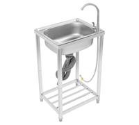 Évier commercial en acier inoxydable - 1 bac - 50 × 40 × 82 cm - Avec robinet rotatif à 360° - Pour cuisine, garage, buanderie, restaurant