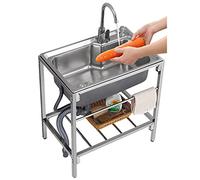 Évier commercial en acier inoxydable 304 avec égouttoir, évier portable avec eau chaude et froide, pour linge, jardin, restaurant, garage, extérieur