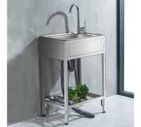 Évier Commercial en Acier Inoxydable, évier de Camping extérieur, évier de Cuisine à cuve Unique, évier de Restaurant autoportant, avec robinets, pour café, Bar, hôtel, buanderie (52 x 38 x