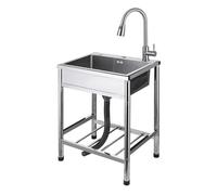 Évier Commercial en Acier Inoxydable, Évier Utilitaire Autoportant avec Robinet Extractible et Étagère de Rangement pour Cuisine de Restaurant(60x45cm)