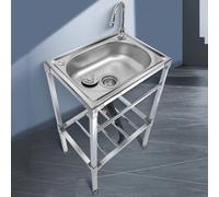 Évier Commercial en Acier Inoxydable,Évier Utilitaire avec Robinet Chaud et Froid, Évier de Cuisine Autoportant à une cuve pour Restaurant,Buanderie,Garage,Jardin Extérieur (Size : 60x45cm(24x18inch)