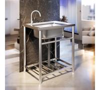 Évier commercial en acier inoxydable - Lavabo à 1 compartiment avec robinet et étagère de rangement pour buanderie, garage, magasin, salle de bain (47 x 41,9 cm)