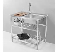 Évier commercial en acier inoxydable pour restaurant et garage Grand bol simple avec plan de travail Robinet d'eau chaude/froide 100 x 50 x 76 cm - Idéal pour une utilisation en extérieur