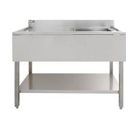 Evier Commercial en Inox à 1 Cuve Avec Egouttoir à Gauche - 120 x 60 x 105 cm - Parfait pour Restaurant, Cantine, Plonge, Bar, Café, Cuisine CHRD HORECA [Bouchons INCLUS]