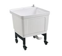 Évier Commercial En Plastique For Balais À Franges,Bassin De Service For Balais À Franges Intérieur/extérieur,Évier De Buanderie Autoportant,Avec Roulettes,Vidange À Une Touche(White,S)
